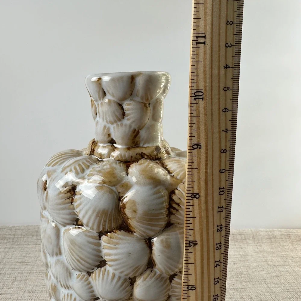 Sculptural Ceramic Scallop Shell Vase | Textured Seashell Bottle Vase